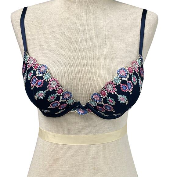 Victoria's Secret Floral Push Up Bra Size 34C Back Close Colorful - Picture 1 of 4